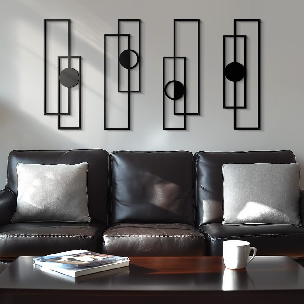Abstract Black Metal Wall Art For Living Room, 4 Pack Large Wall Sculptures😝